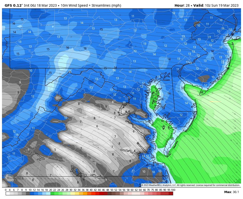 March 18 weather wind forecast Sunday