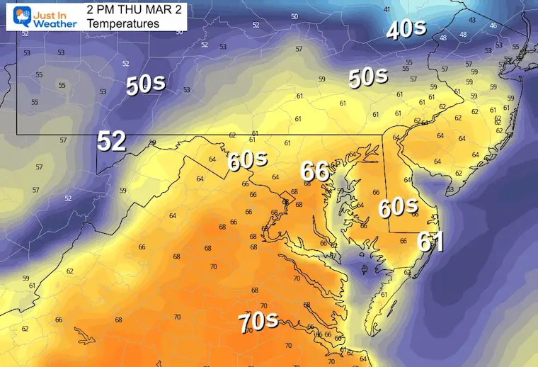 March 1 weather temperatures Thursday afternoon