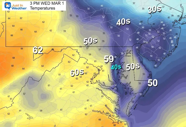 March 1 weather temperatures Wednesday afternoon
