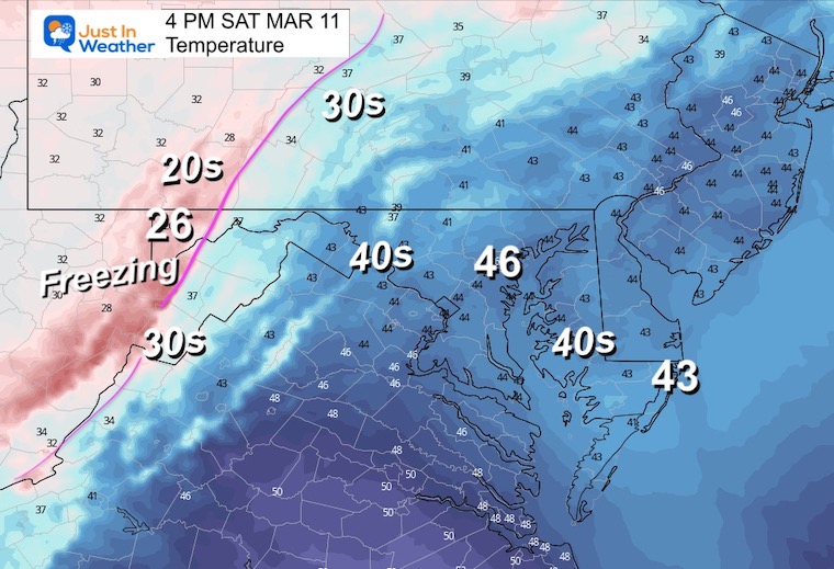March 10 weather temperatures Saturday afternoon