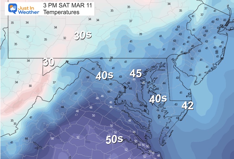 march 11 weather temperatures Saturday afternoon