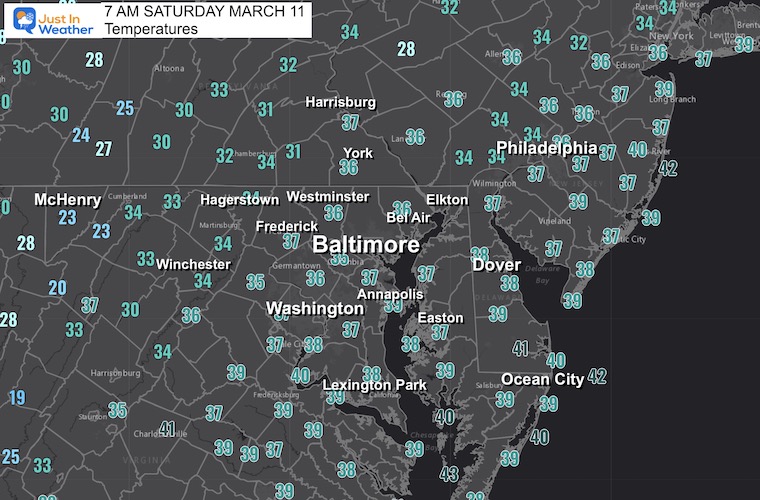 march 11 weather temperatures Saturday morning