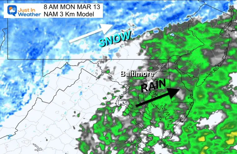 March 12 weather radar simulation Monday morning