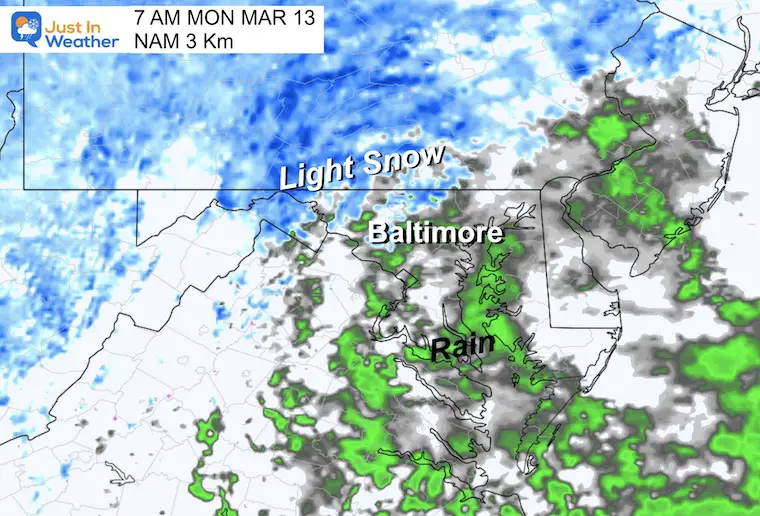 March 12 weather snow Monday morning