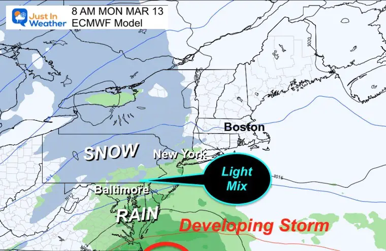 March 12 weather snow simulation Monday morning Northeast