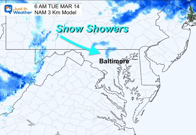 March 13 weather snow Tuesday morning NAM 3Km