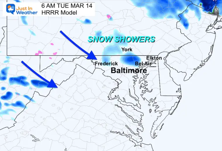 March 13 weather snow Tuesday morning