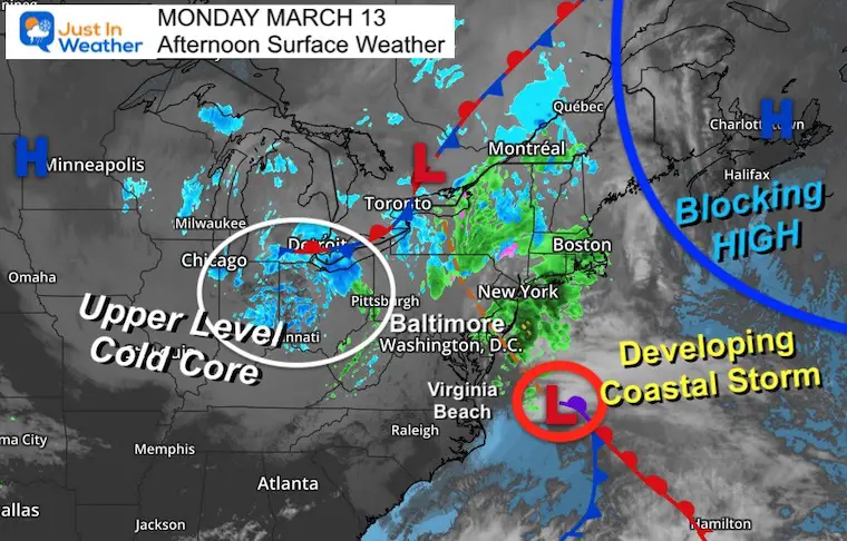 March 13 weatehr Monday afternoon storm map