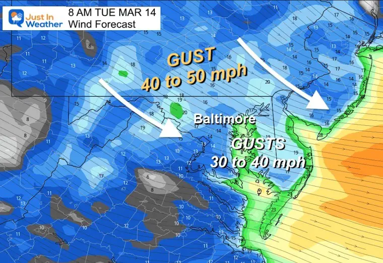 March 13 wind forecast Tuesday morning