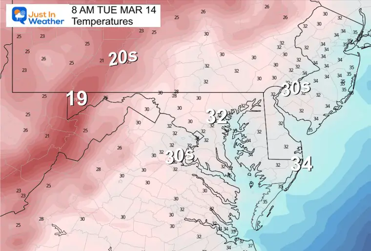 March 13 weather Tuesday morning