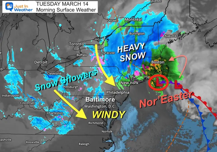 March 14 weather Noreaster snow wind