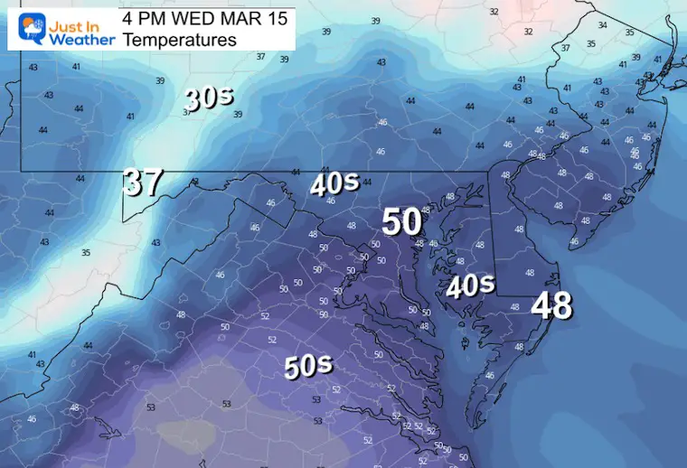 March 14 weather temperatures Wednesday afternoon