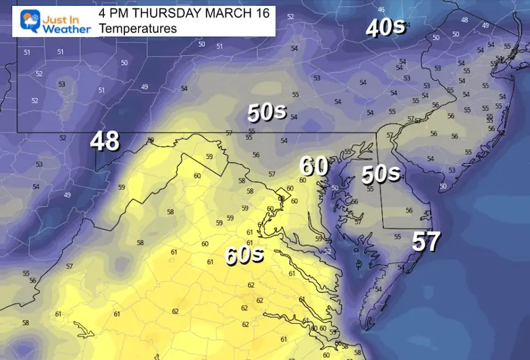 March 15 weather temperatures Wednesday afternoon