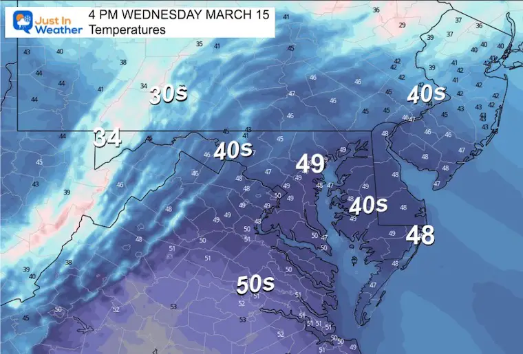 March 15 weather temperatures Wednesday afternoon