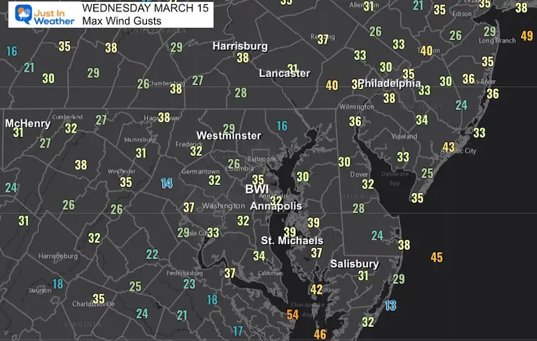 March 15 weather wind Wednesday morning