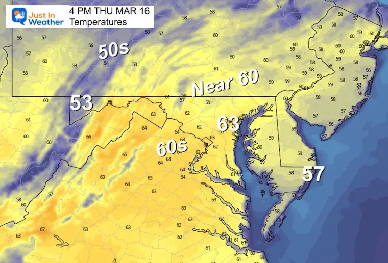 March 16 weather temperatures Thursday afternoon