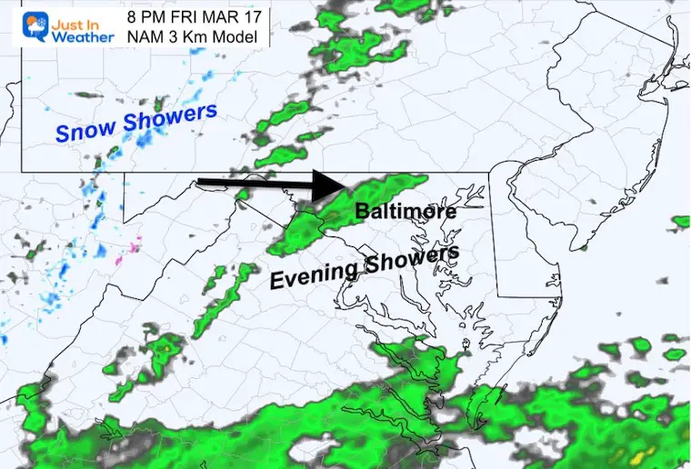 March 17 rain radar Friday 8 PM