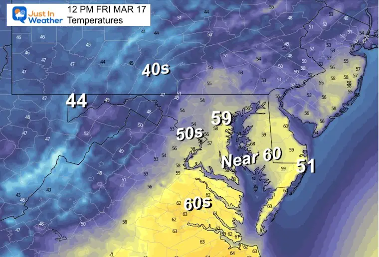 March 17 temperatures St Patricks Day Noon