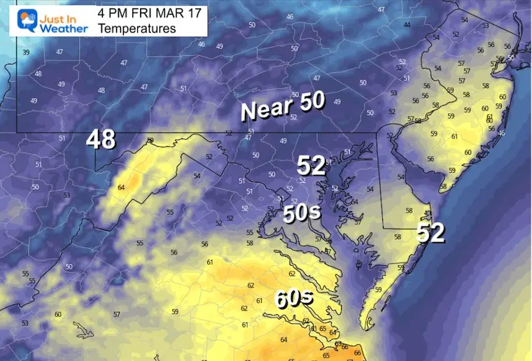 March 17 temperatures St Patricks Day 4 PM