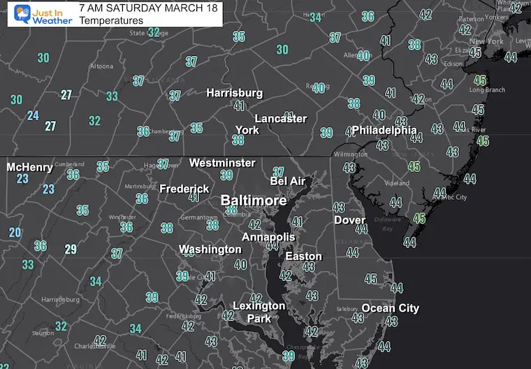 March 18 weather temperatures Saturday morning