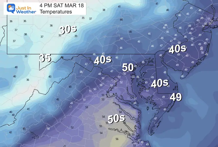 March 18 weather temperatures Saturday afternoon