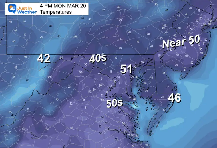 March 19 weather temperatures Monday afternoon