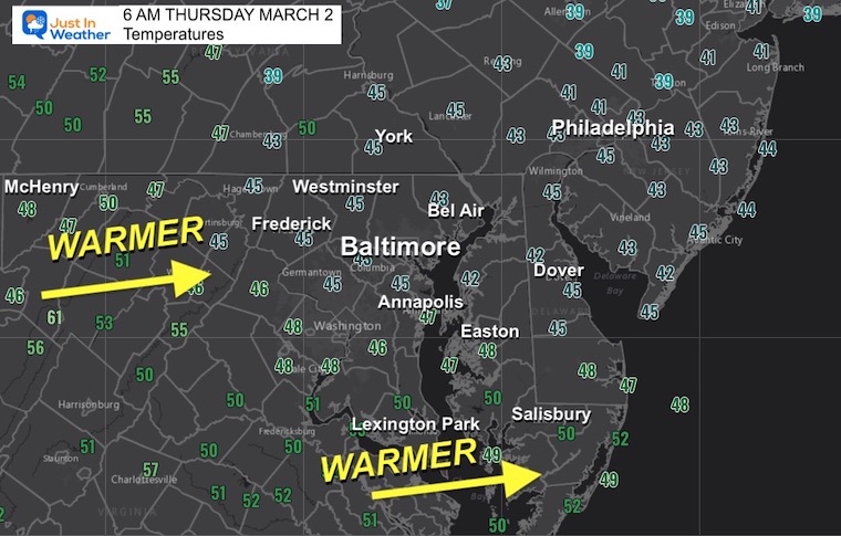 March 2 weather temperatures Thursday morning