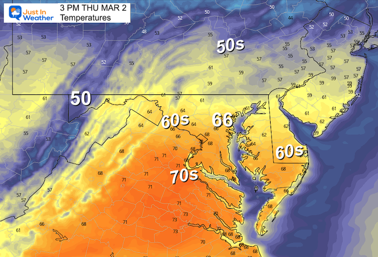 March 2 weather temperatures Thursday afternoon