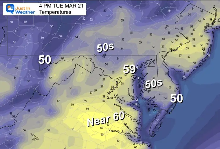 March 20 weather temperatures Tuesday afternoon