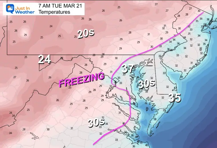 March 20 weather temperatures Tuesday morning