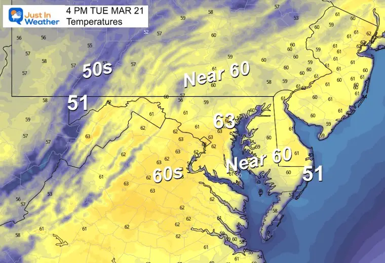 March 21 weather temperatures Tuesday afternoon