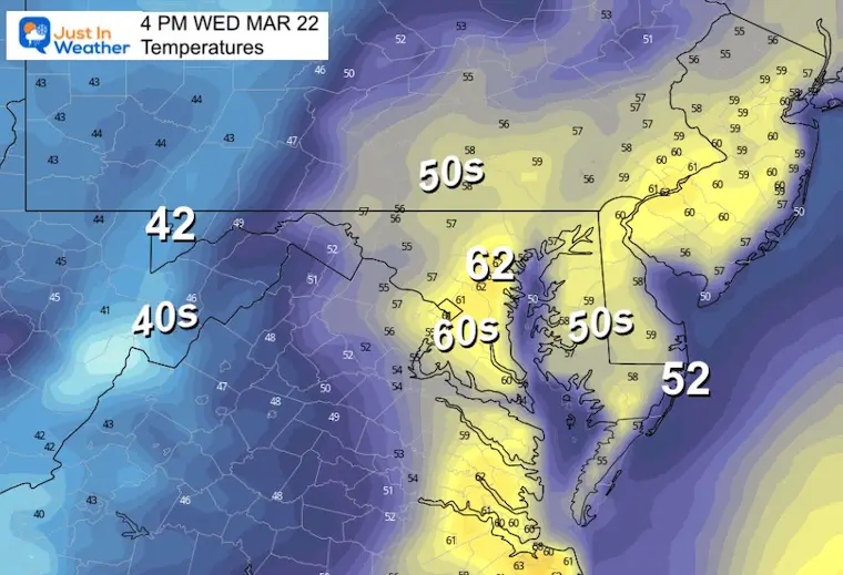 March 21 weather temperatures Wednesday afternoon