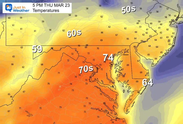 March 22 weather temperatures Thursday afternoon