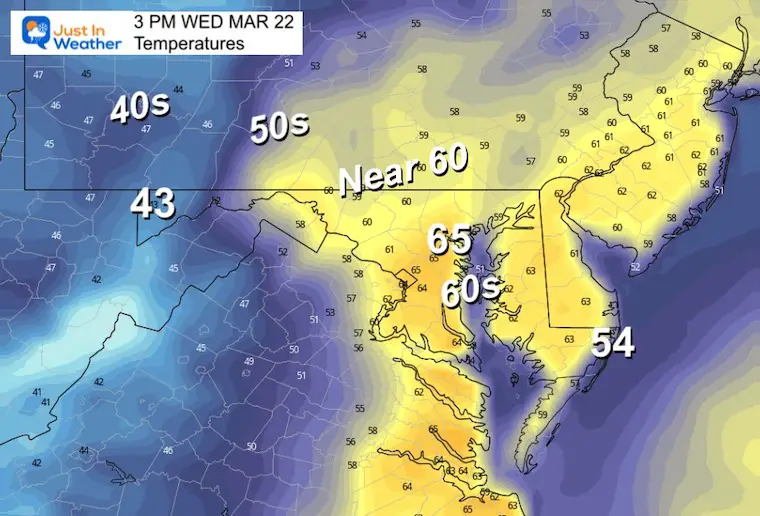 March 22 weather temperatures Wednesday afternoon