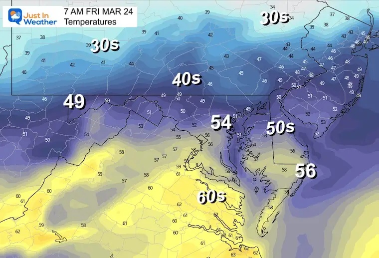 March 23 weather temperatures Friday morning