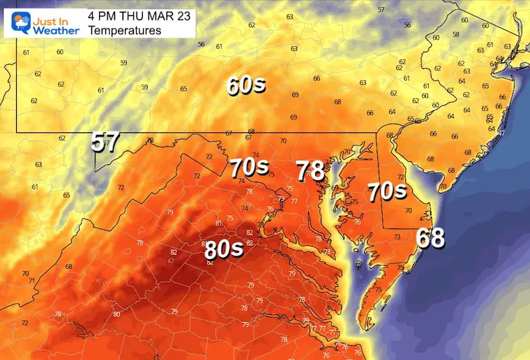 March 23 weather temperatures Thursday afternoon
