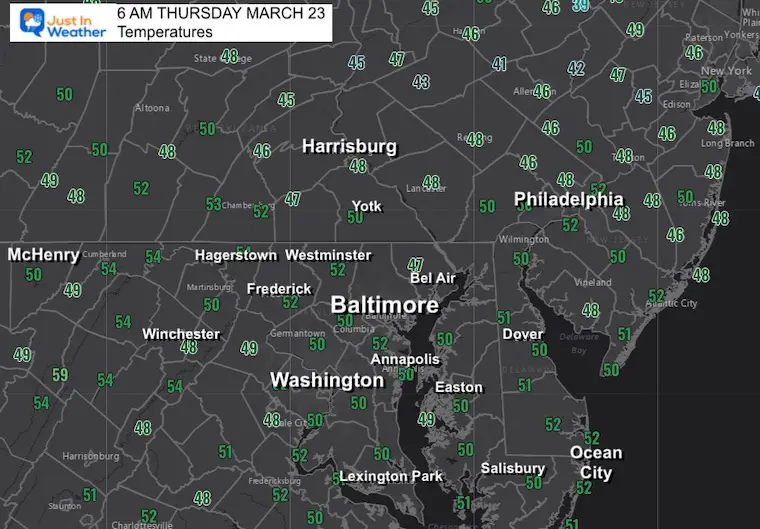March 23 weather temperatures Thursday morning