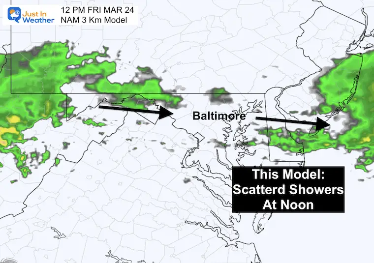 March 24 weather rain radar noon Friday NAM