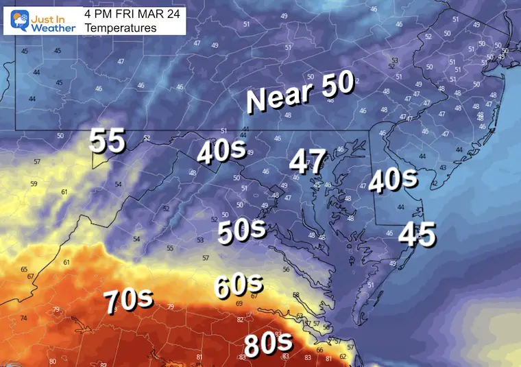 March 24 weather temperatures Friday afternoon