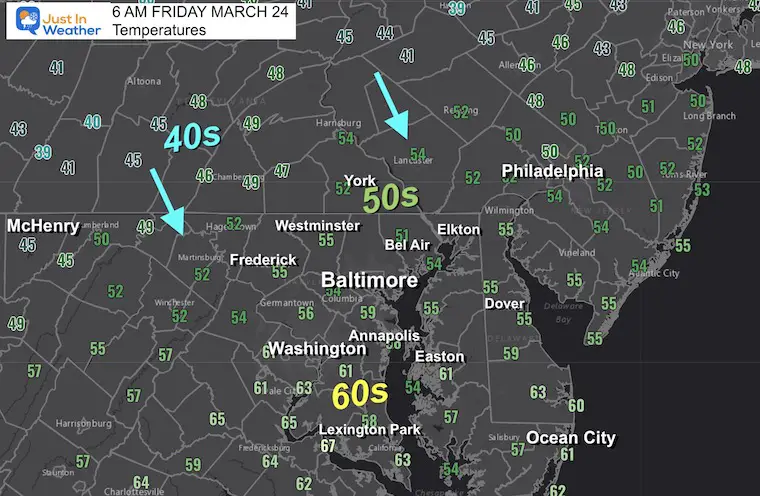 March 24 weather temperatures Friday morning