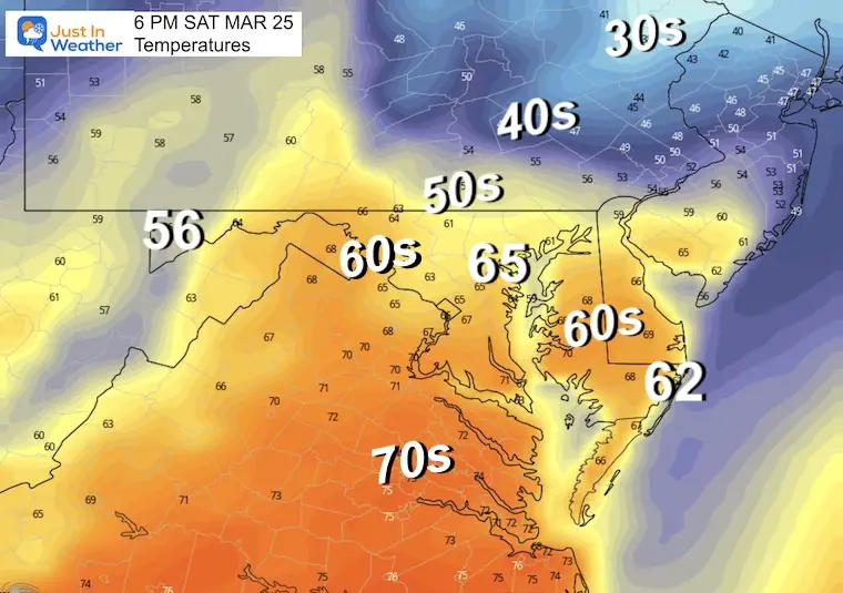March 24 weather temperatures Saturday afternoon