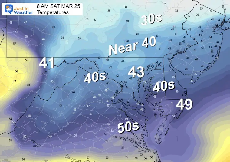March 24 weather temperatures Saturday morning