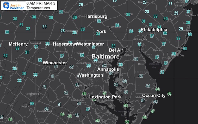 March 3 weather temperatures Friday morning