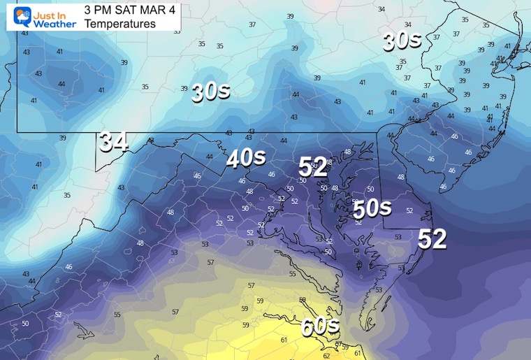 March 3 weather temperatures Saturday afternoon