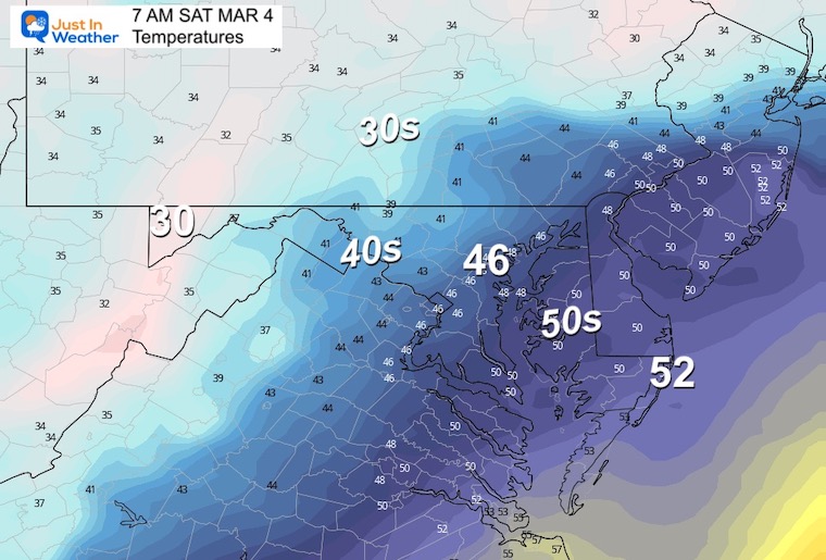 March 3 weather temperatures Saturday Morning 