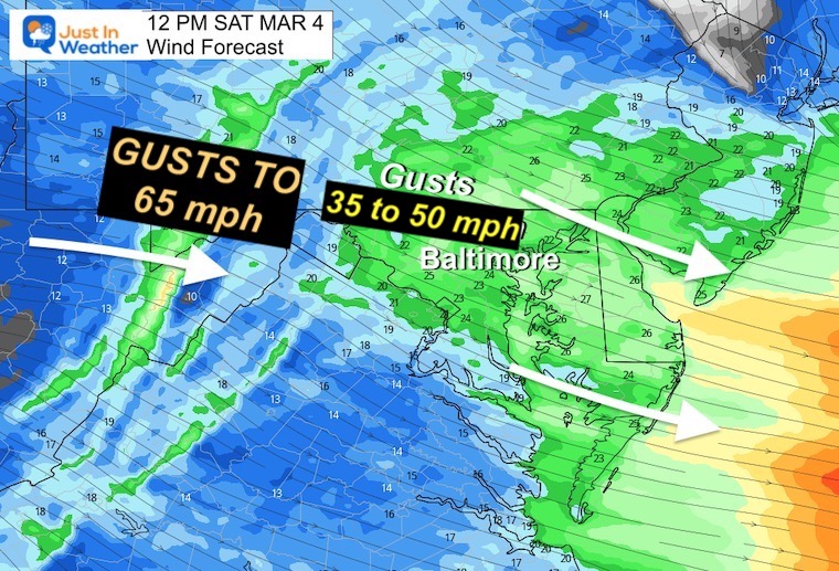 March 4 wind forecast Saturday noon