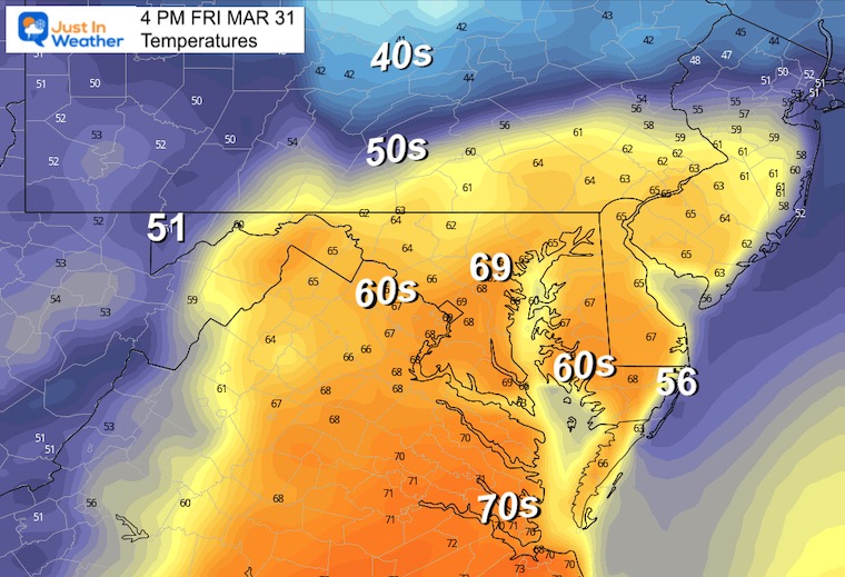 March 30 weather temperatures Friday afternoon