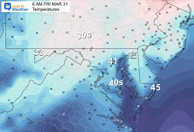 March 30 weather temperatures Friday morning