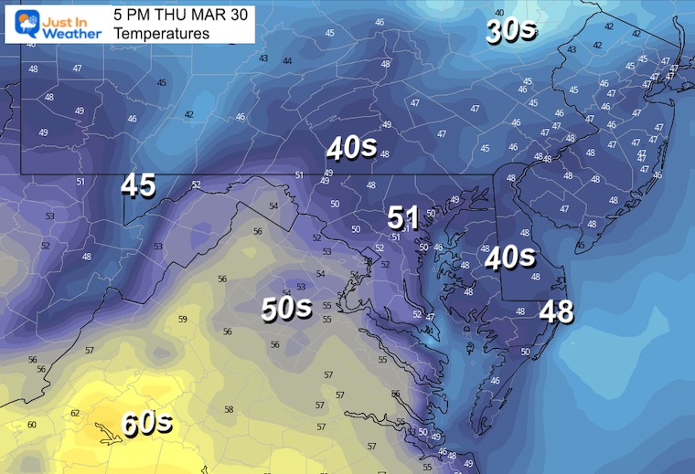 March 30 weather temperatures Thursday afternoon