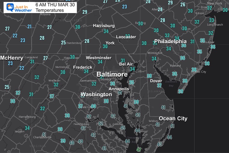 March 30 weather temperatures thursday morning
